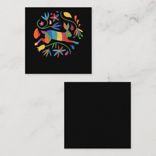 Kleurrijke Mexicaanse Otomi Hare & Flowers Vierkante Visitekaartje (Voorkant / Achterkant)