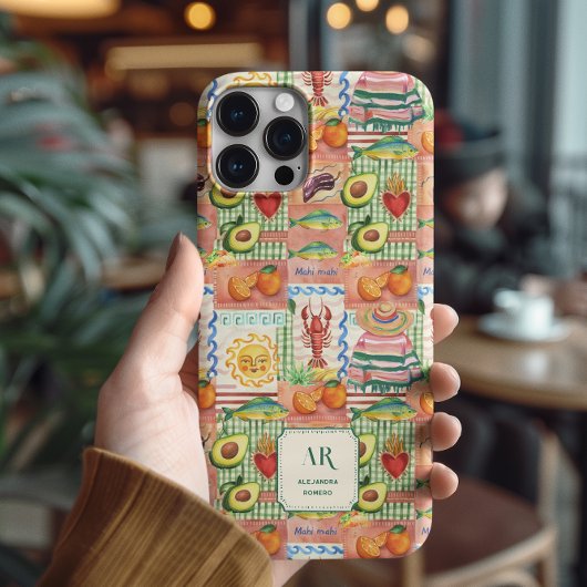 Kleurrijke Mexicaanse Patchwork Print Monogram Case-Mate iPhone Case