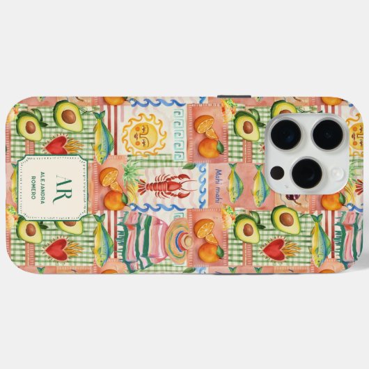 Kleurrijke Mexicaanse Patchwork Print Monogram Case-Mate iPhone Case (Achterkant (horizontaal))
