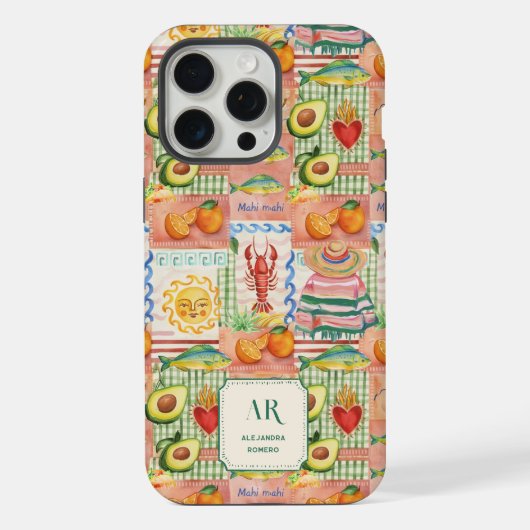 Kleurrijke Mexicaanse Patchwork Print Monogram iPhone Hoesje (Achterkant)