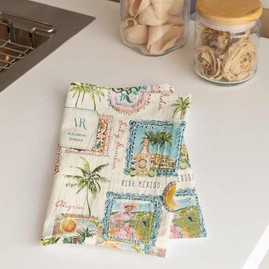 Kleurrijke Mexicaanse Reisprint Monogram Theedoek