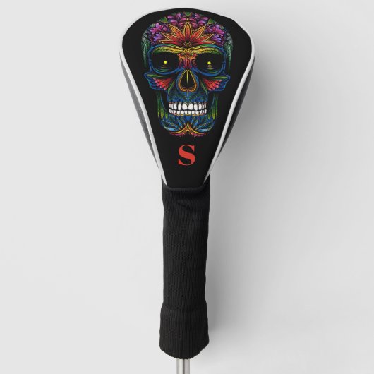 Kleurrijke Mexicaanse Schedel Monogram Initiaal Golfheadcover (Voorkant)