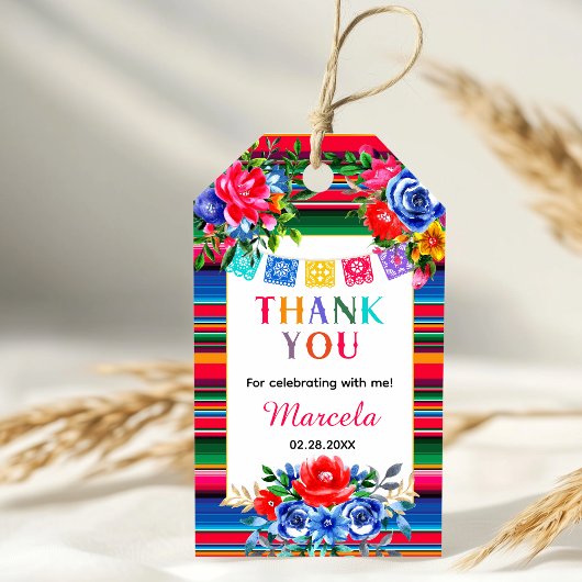 Kleurrijke Mexicaanse Serape & Bloemige Dankjewel  Cadeaulabel