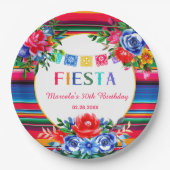 Kleurrijke Mexicaanse Serape & Bloemrijke Verjaard Papieren Bordje (Voorkant)