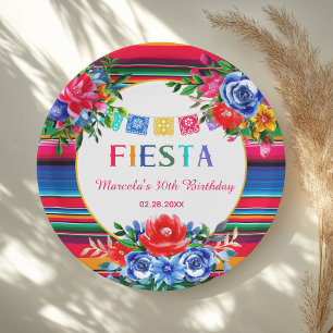 Kleurrijke Mexicaanse Serape & Bloemrijke Verjaard Papieren Bordje