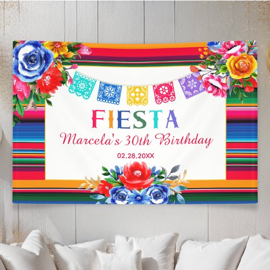 Kleurrijke Mexicaanse Serape Bloemrijke Verjaardag Spandoek