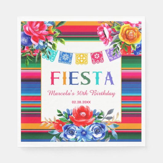 Kleurrijke Mexicaanse Serape & Floral Fiesta Verja Servet (Voorkant)