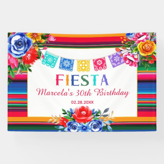 Kleurrijke Mexicaanse Serape Floral Fiesta Verjaar Spandoek (Horizontaal)