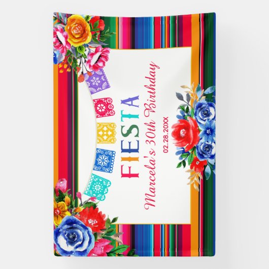 Kleurrijke Mexicaanse Serape Floral Fiesta Verjaar Spandoek (Verticaal)