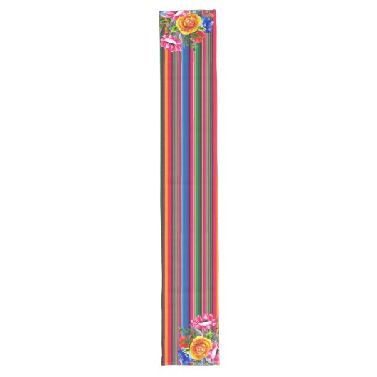 Kleurrijke Mexicaanse Serape & Floral Lange Tafelloper (Voorkant)