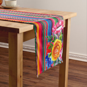 Kleurrijke Mexicaanse Serape & Floral Lange Tafelloper