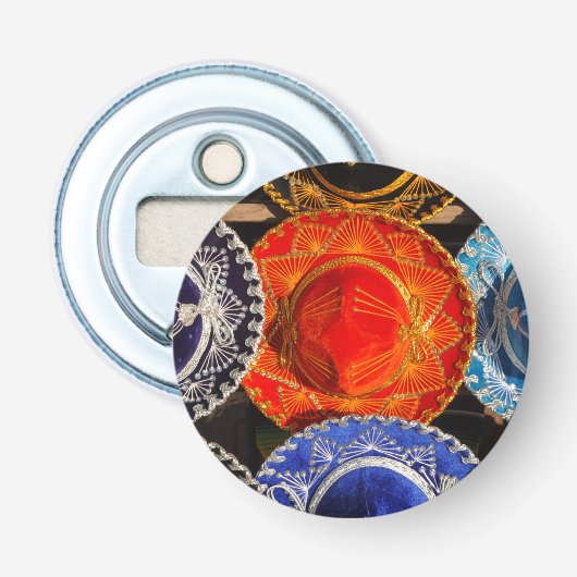 Kleurrijke Mexicaanse sombreros Button Flesopener (Voorkant)
