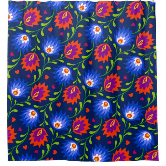 Kleurrijke Mexicaanse stijl Floral Pattern Elegant Douchegordijn (Voorkant)