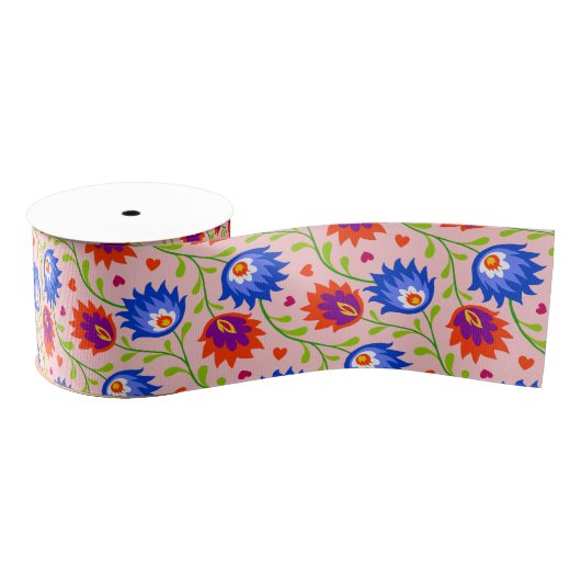 Kleurrijke Mexicaanse stijl Floral Pattern Elegant Grosgrain Lint (Spoel)