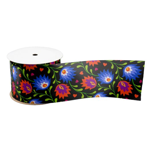 Kleurrijke Mexicaanse stijl Floral Pattern Elegant Satijnen Lint (Spoel)