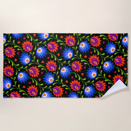 Kleurrijke Mexicaanse stijl Floral Pattern Elegant Strandlaken (Voorkant)
