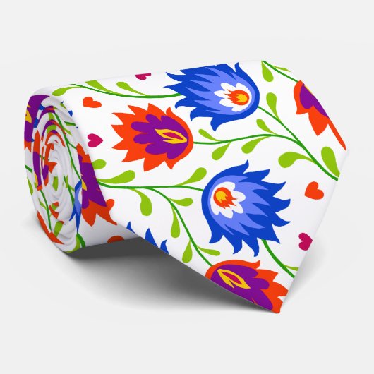 Kleurrijke Mexicaanse stijl Floral Pattern Elegant Stropdas (Opgerold)