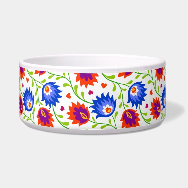 Kleurrijke Mexicaanse stijl Floral Pattern Elegant Voerbakje (Voorkant)