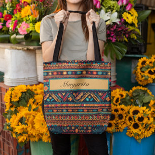 Kleurrijke Mexicaanse stijl patroon aanpasbaar Tote Bag