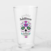 Kleurrijke Mexicaanse suikerschedel met naam Glas (Achterkant)