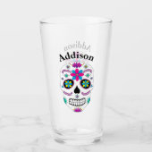 Kleurrijke Mexicaanse suikerschedel met naam Glas (Voorkant)