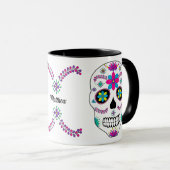 Kleurrijke Mexicaanse suikerschedel met naam Mok (Voorkant rechts)