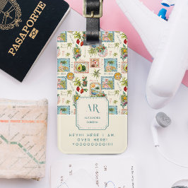 Kleurrijke Mexicaanse Travel Print Monogram Bagagelabel