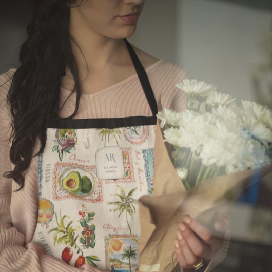 Kleurrijke Mexicaanse Travel Print Monogram Schort