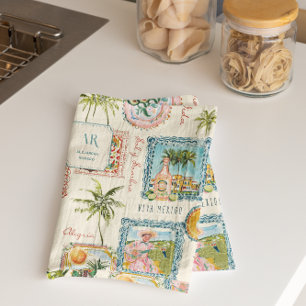 Kleurrijke Mexicaanse Travel Print Monogram Theedoek