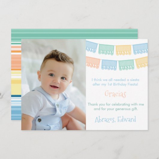 Kleurrijke Mexicaanse verjaardag Fiesta Papel Pica Bedankkaart (Voorkant / Achterkant)