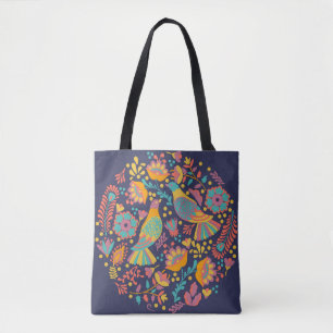 Kleurrijke Mexicaanse volks kunst vogels en bloeme Tote Bag
