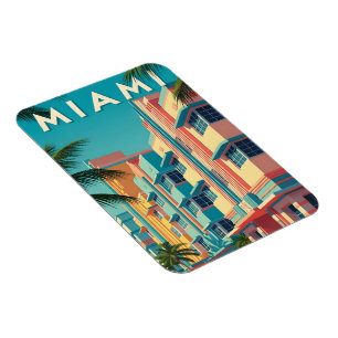 Kleurrijke Miami-gebouwen met palmbomen Magneet