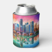 Kleurrijke Miami Skyline Abstracte kunst Blikjeskoeler (Blikje Voorkant)