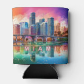 Kleurrijke Miami Skyline Abstracte kunst Blikjeskoeler (Achterkant)