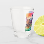 Kleurrijke Miami Skyline Abstracte Kunst Shot Glas (Links)