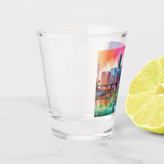 Kleurrijke Miami Skyline Abstracte Kunst Shot Glas (Links)