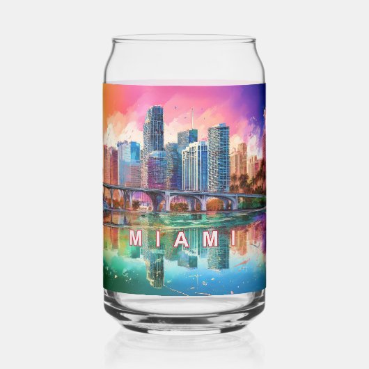 Kleurrijke Miami Skyline Blikvorm Glas (Voorkant)