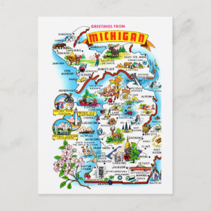 Kleurrijke Michigan Kaart Briefkaart