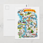 Kleurrijke  Michigan Kaart Briefkaart (Voorkant / Achterkant)
