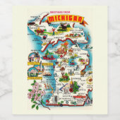 Kleurrijke Michigan Kaart Briefkaart Wijn Etiket (Enkel label)