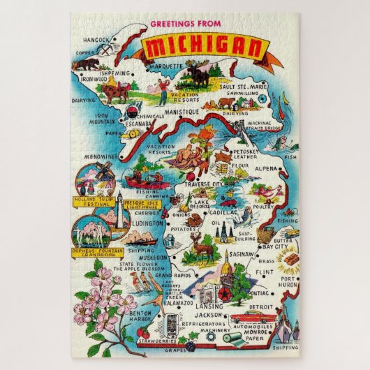 Kleurrijke  Michigan Kaart Jigsaw Puzzel (Verticaal)