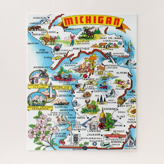 Kleurrijke Michigan Kaart Jigsaw Puzzel (Verticaal)