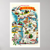 Kleurrijke  Michigan Kaart Poster Print (Voorkant)