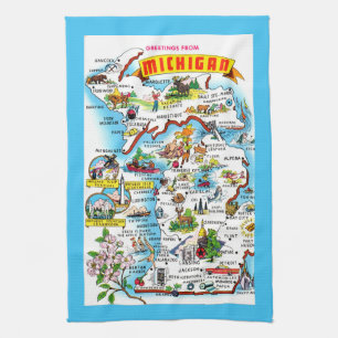 Kleurrijke Michigan Kaart Theedoek