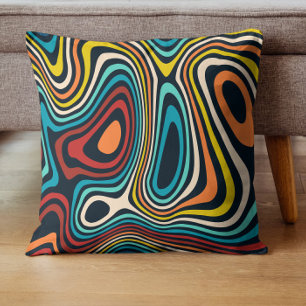 Kleurrijke Mid-Century groovy golvende lijnen patr Kussen
