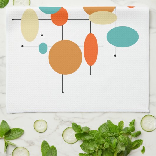 Kleurrijke Mid Century Moderne Cirkels Theedoek (Gevouwen)