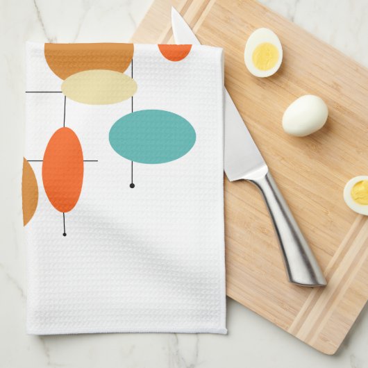 Kleurrijke Mid Century Moderne Cirkels Theedoek (Quarter Fold)