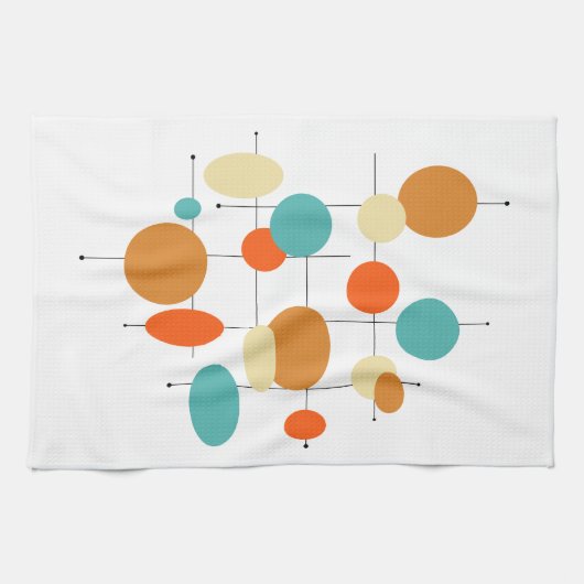 Kleurrijke Mid Century Moderne Cirkels Theedoek (Horizontaal)