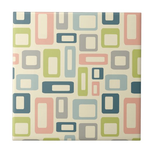 Kleurrijke Mid Century-stijlvormen Tegeltje (Voorkant)