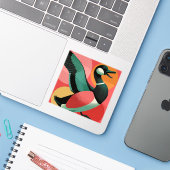 Kleurrijke Midcentury Modern Eend Geometrisch Sticker (Laptop met iPhone)